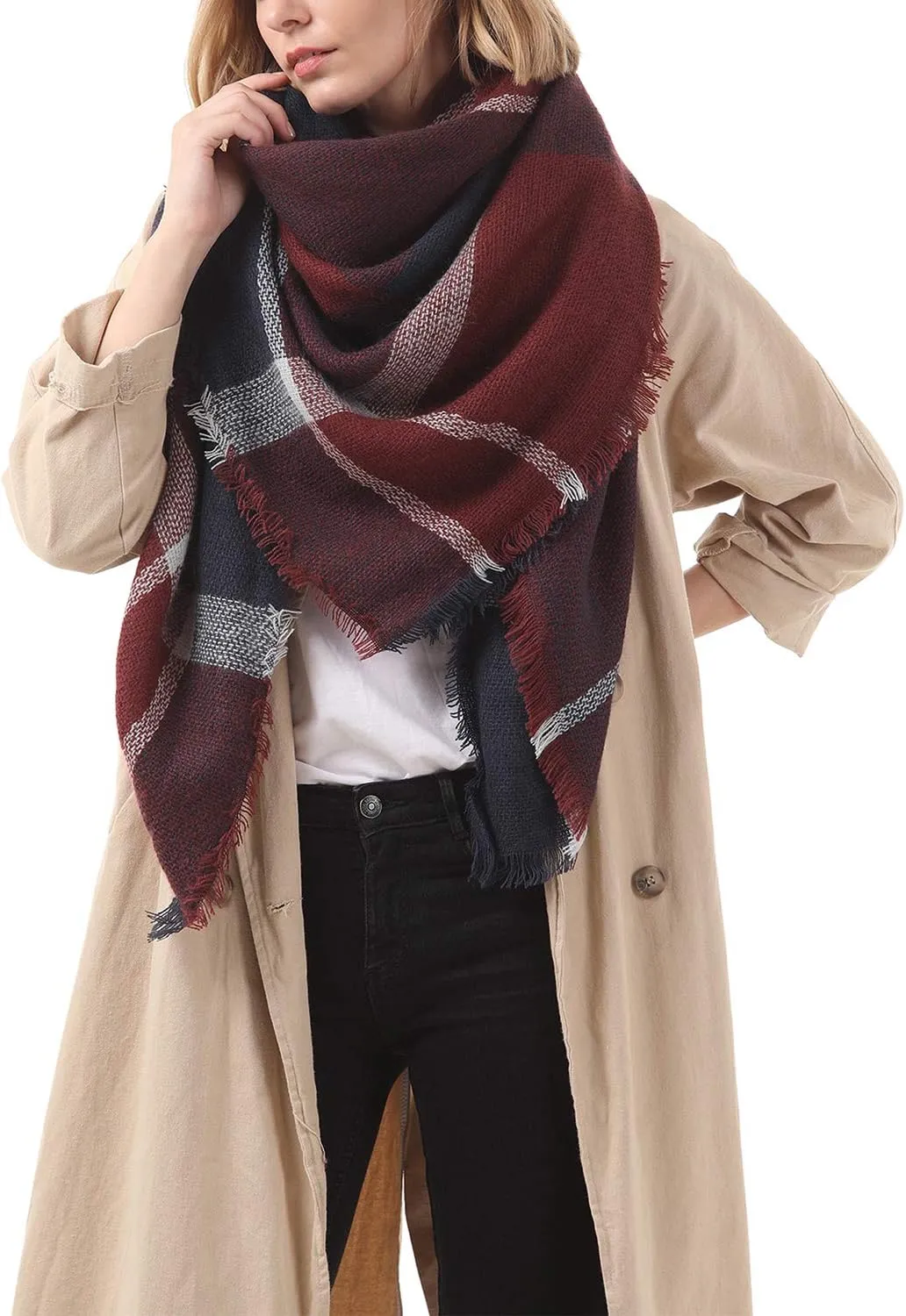 Zando Plaid Blanket Thick Winter Scarf Tartan Chunky Wrap Oversized Shawl Cape Scarves
