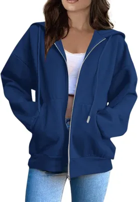 Zip Up Hoodie Women Plain Oversized Sweatshirts Fall Fashion Outfits 2025 Soft Casual Warm Jacket Winter Clothes