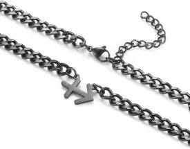 Zodiac Sign Pendant Necklaces for Women Men Stainless Steel Leo Constellation Horoscope Astrology Jewelry, 6.5mm Diamond Cut Cuban Link Curb Chain 18 2 inches